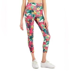 Women Tropical Side Pocket 7/8 Leggings Pink Size Medium NWT